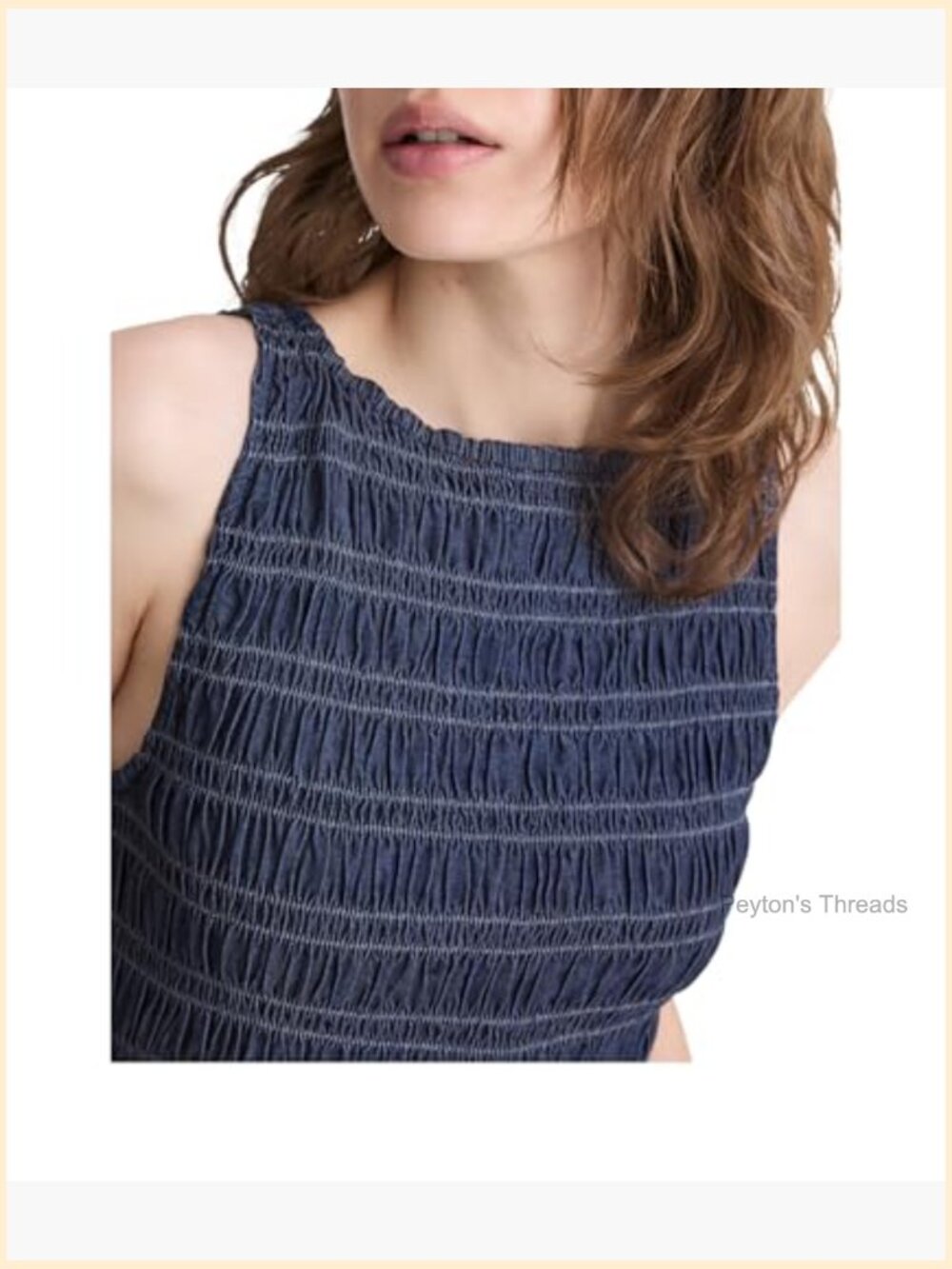 Smocked Boatneck Maxi Denim Dress with Pockets - Picture 5 of 5